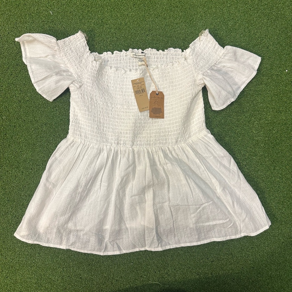 American Eagle Outfitters White Off the Shoulder Baby Doll Top